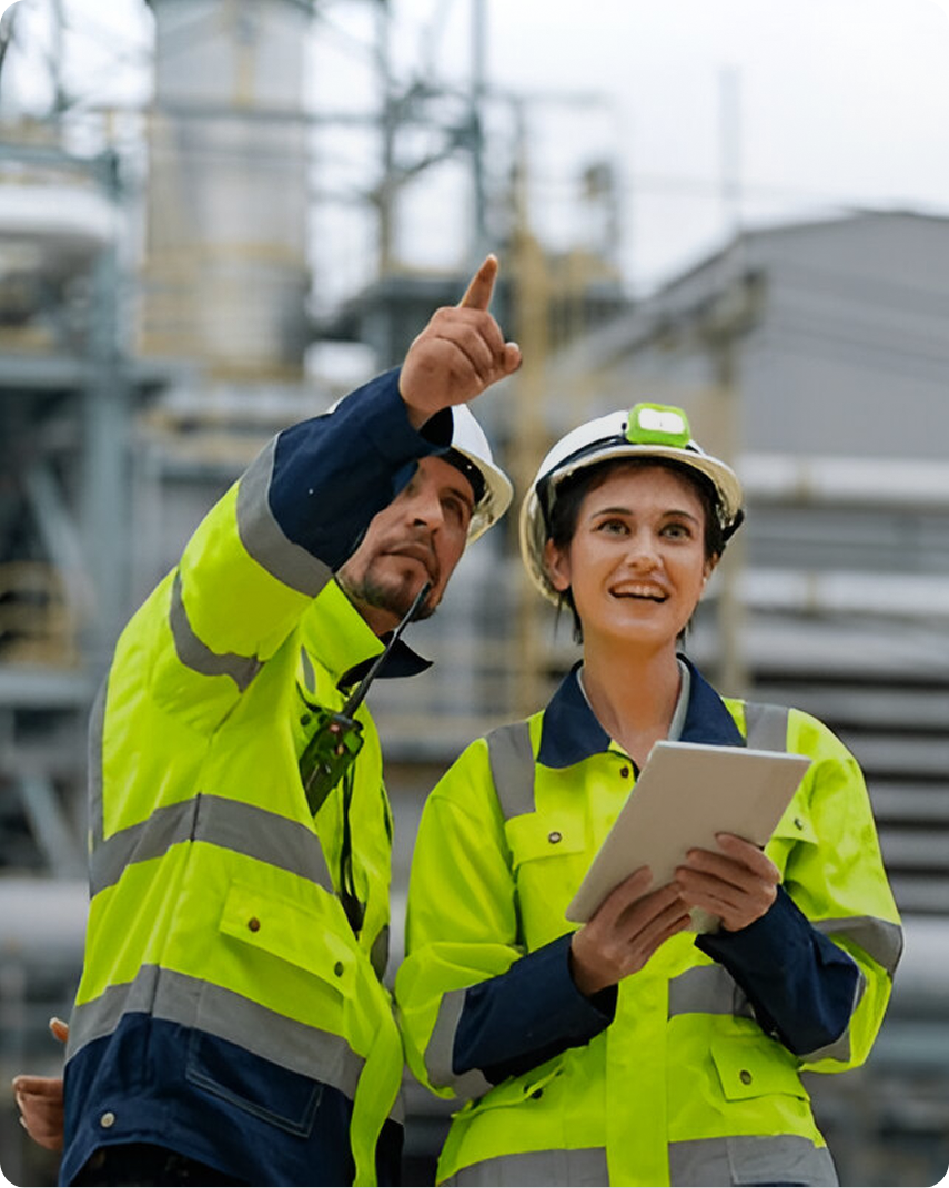 Trabajadores industriales gestionando proyectos